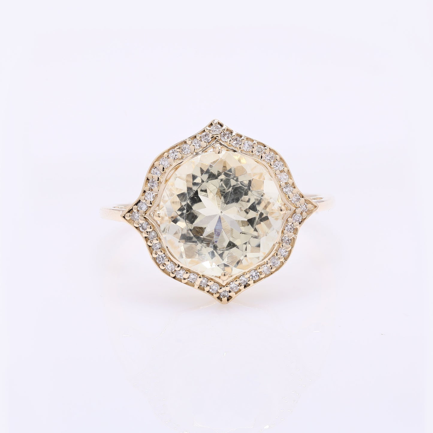 3.52 Ct Round Mixed Cut Natural Plagioclase Feldspar Sunstone 14K Gold Ring
