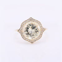 3.52 Ct Round Mixed Cut Natural Plagioclase Feldspar Sunstone 14K Gold Ring