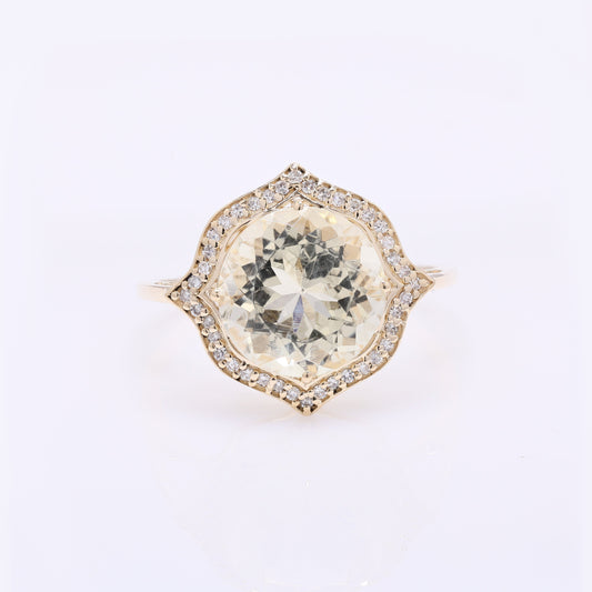 3.52 Ct Round Mixed Cut Natural Plagioclase Feldspar Sunstone 14K Gold Ring