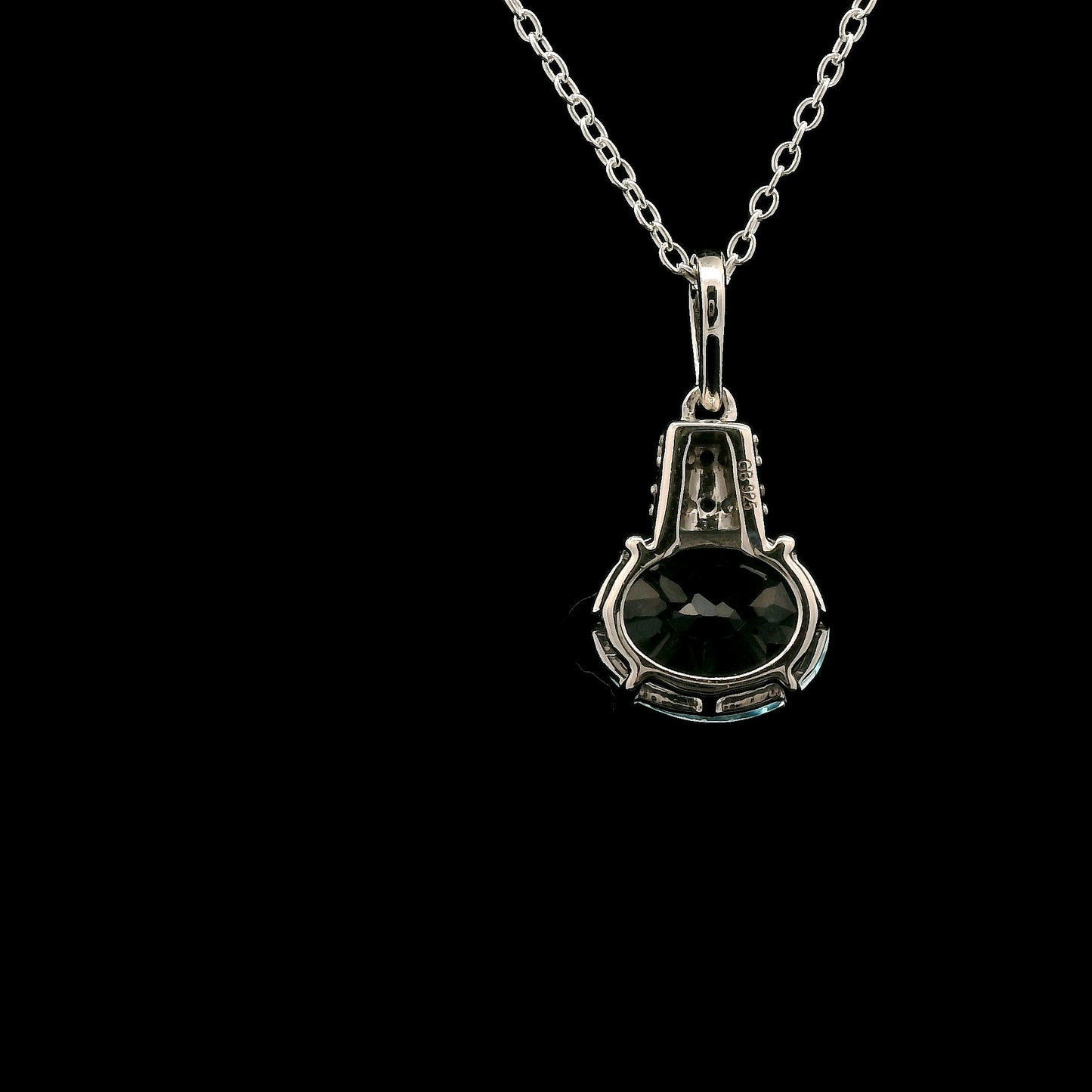 3.18 Ct Oval Blue Topaz, White Zircon 925 Sterling Silver Pendant