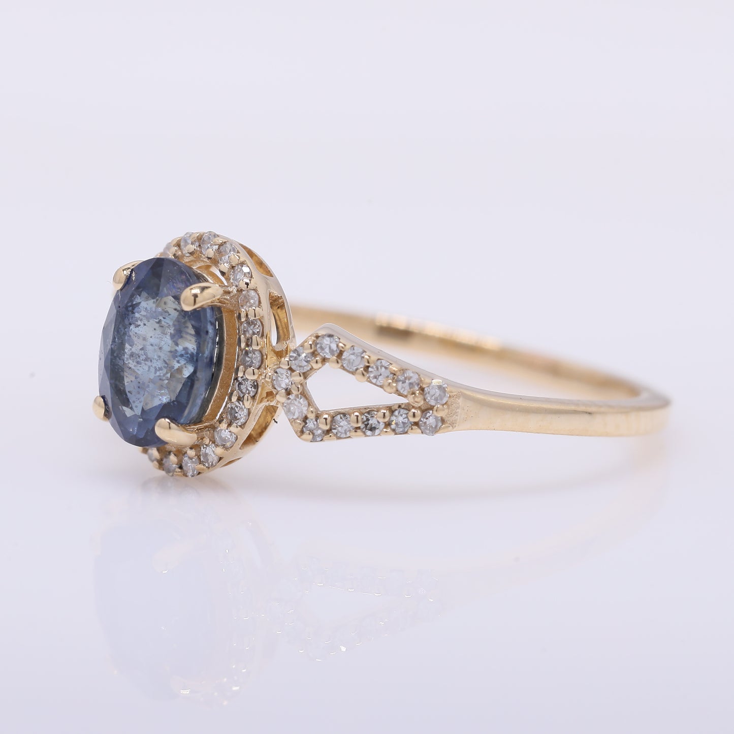 1.28 Ct Oval Mixed Cut Natural Sapphire 14K Gold Ring