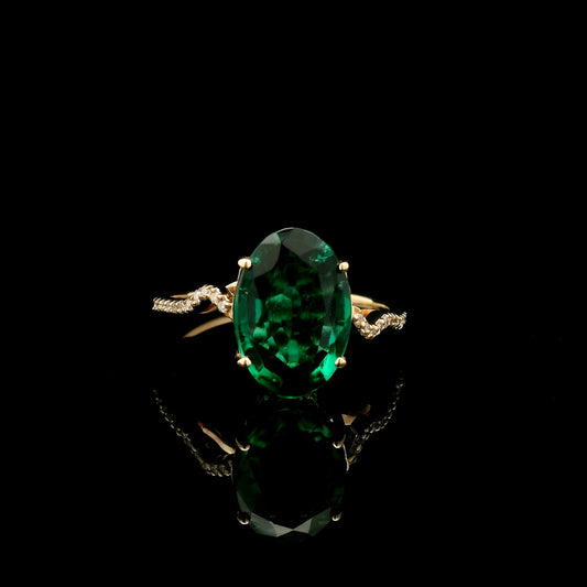2.56 Ct Oval Mixed Cut Lab Grown Emerald 14K Gold Ring