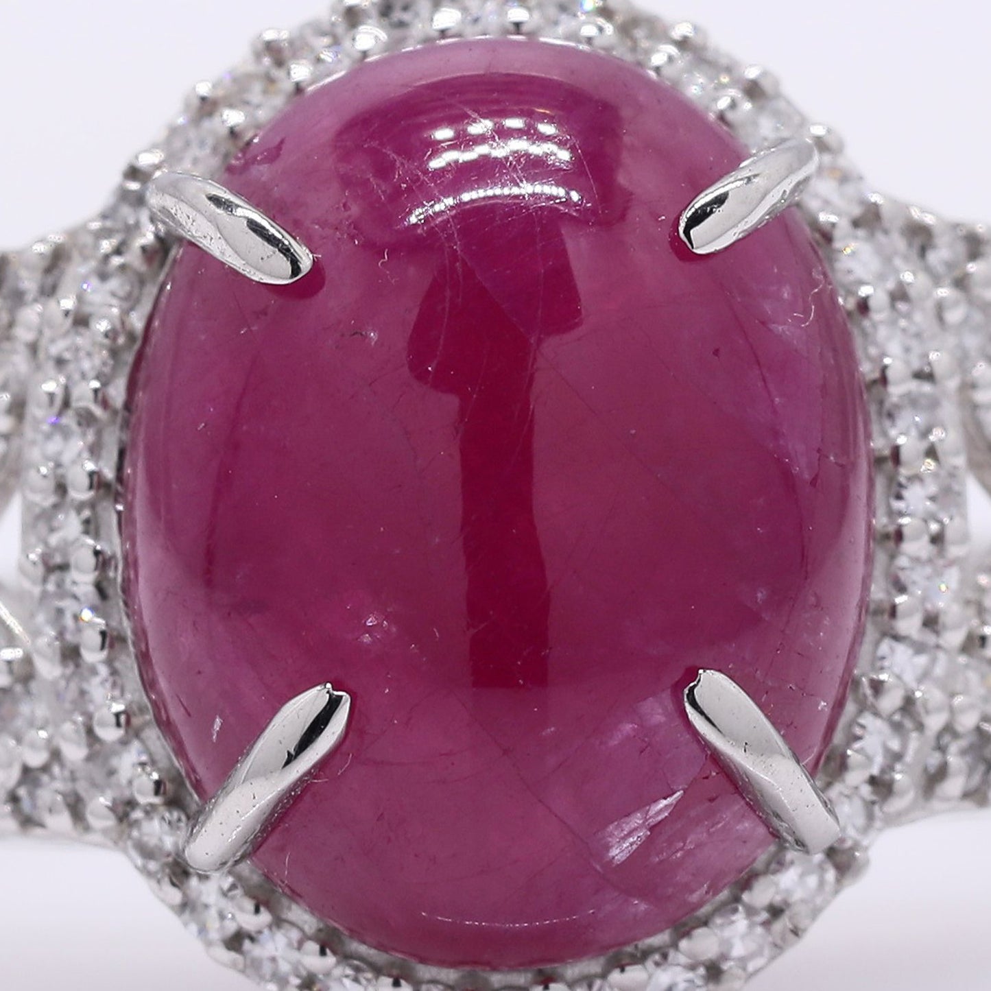 5.94 Ct Oval Cabochon Cut Natural Ruby 950 Platinum Ring