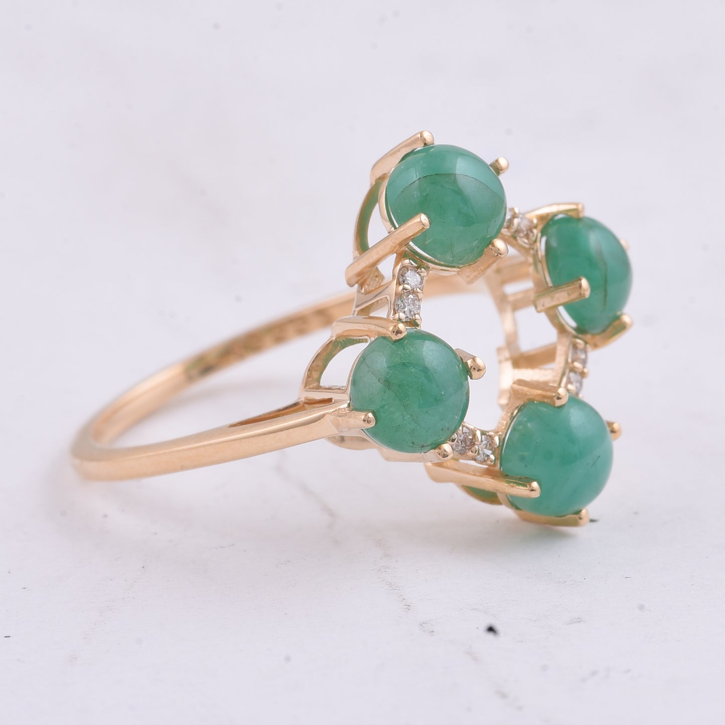 2.39 Ct Round Cabochon Cut Natural Emerald 14K Gold Ring