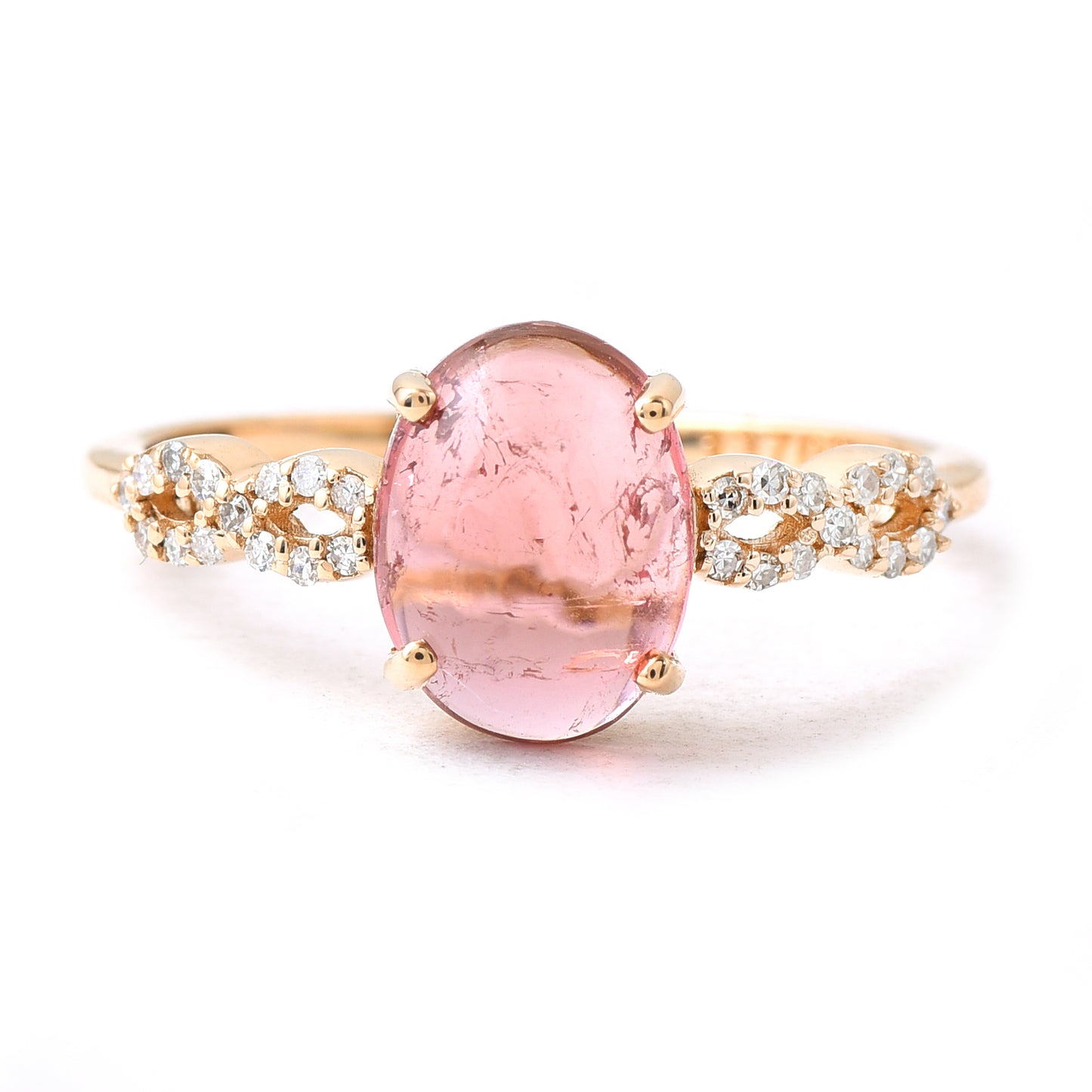 1.59 Ct Oval Cabochon Cut Natural Pink Tourmaline 14K Gold Ring