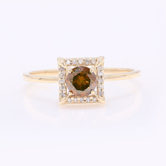 0.56 Ct Round Red Diamond 14K Gold Ring