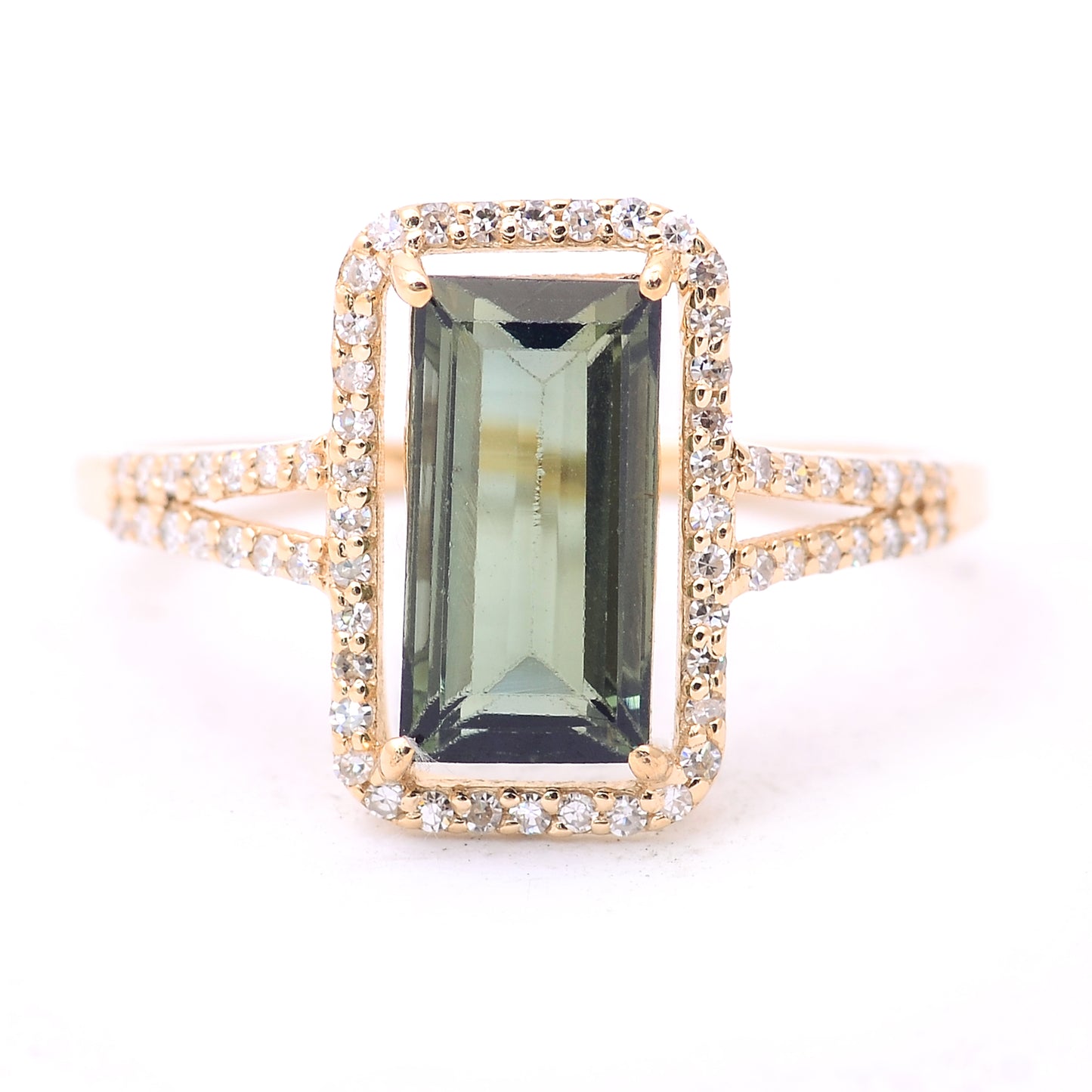 2.08 Ct Rectangle Step Cut Natural Tourmaline 14K Gold Ring