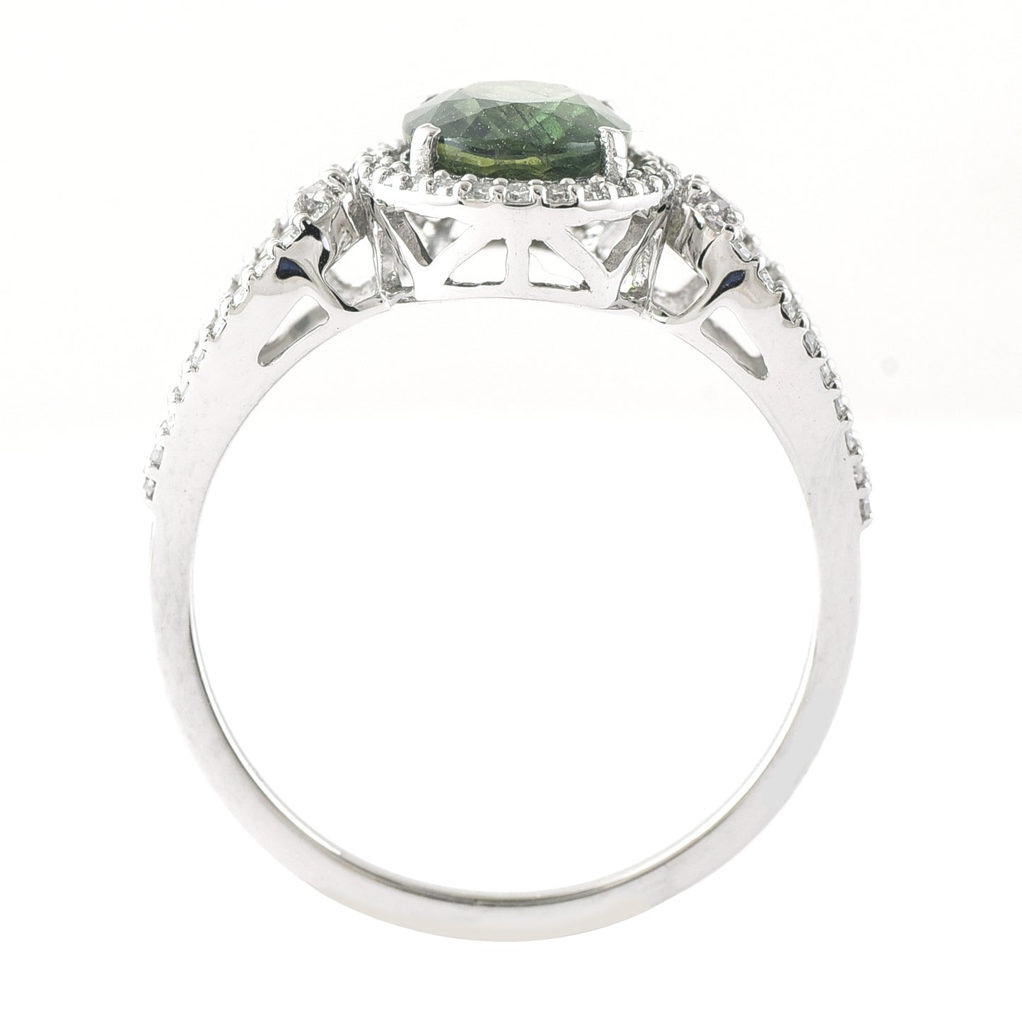 2.24 Ct Oval Mixed Cut Natural Green Sapphire 950 Platinum Ring