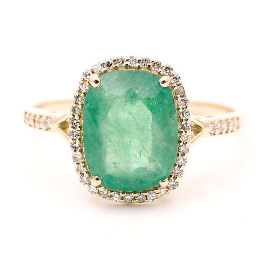 2.70 Ct Cushion Natural Emerald 14K Gold Ring
