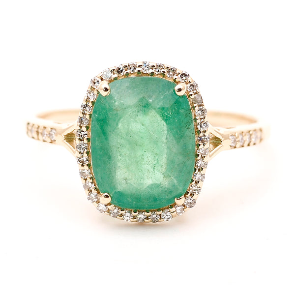 2.70 Ct Cushion Natural Emerald 14K Gold Ring