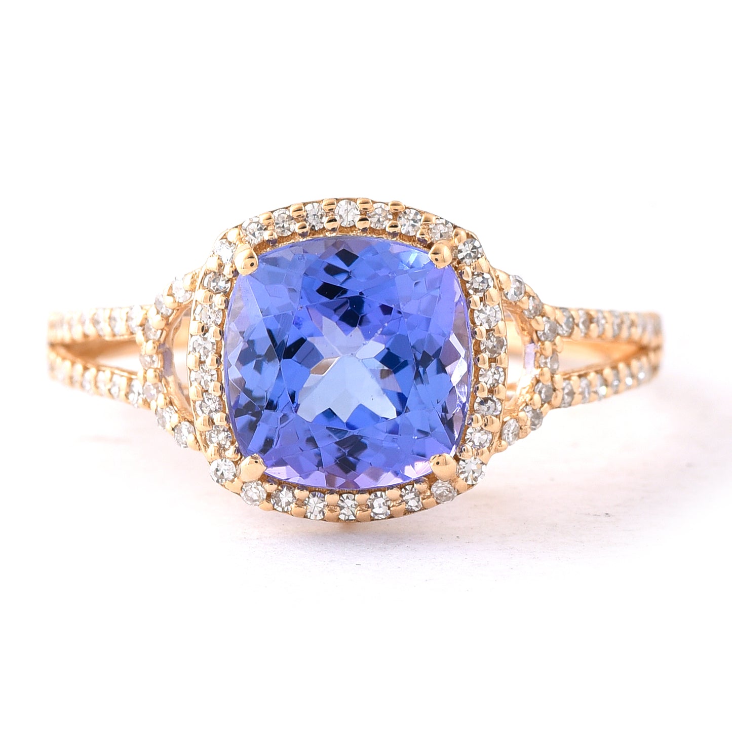 2.77 Ct Cushion Mixed Cut Natural Tanzanite 14K Gold Ring