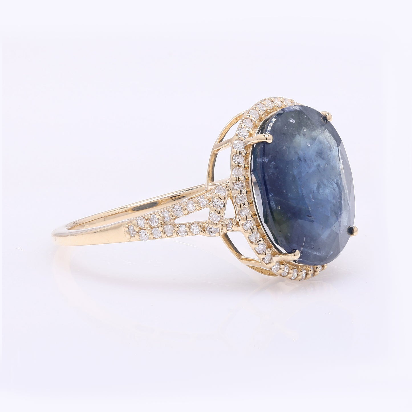 6.66 Ct Oval Mixed Cut Natural Sapphire 14K Gold Ring