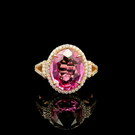5.00 Ct Oval Mixed Cut Lab Grown Pink Sapphire 14K Gold Ring