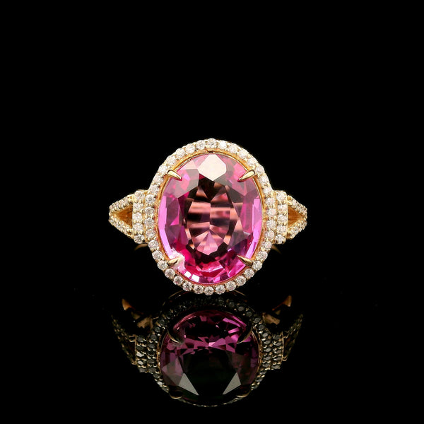 5.00 Ct Oval Mixed Cut Lab Grown Pink Sapphire 14K Gold Ring