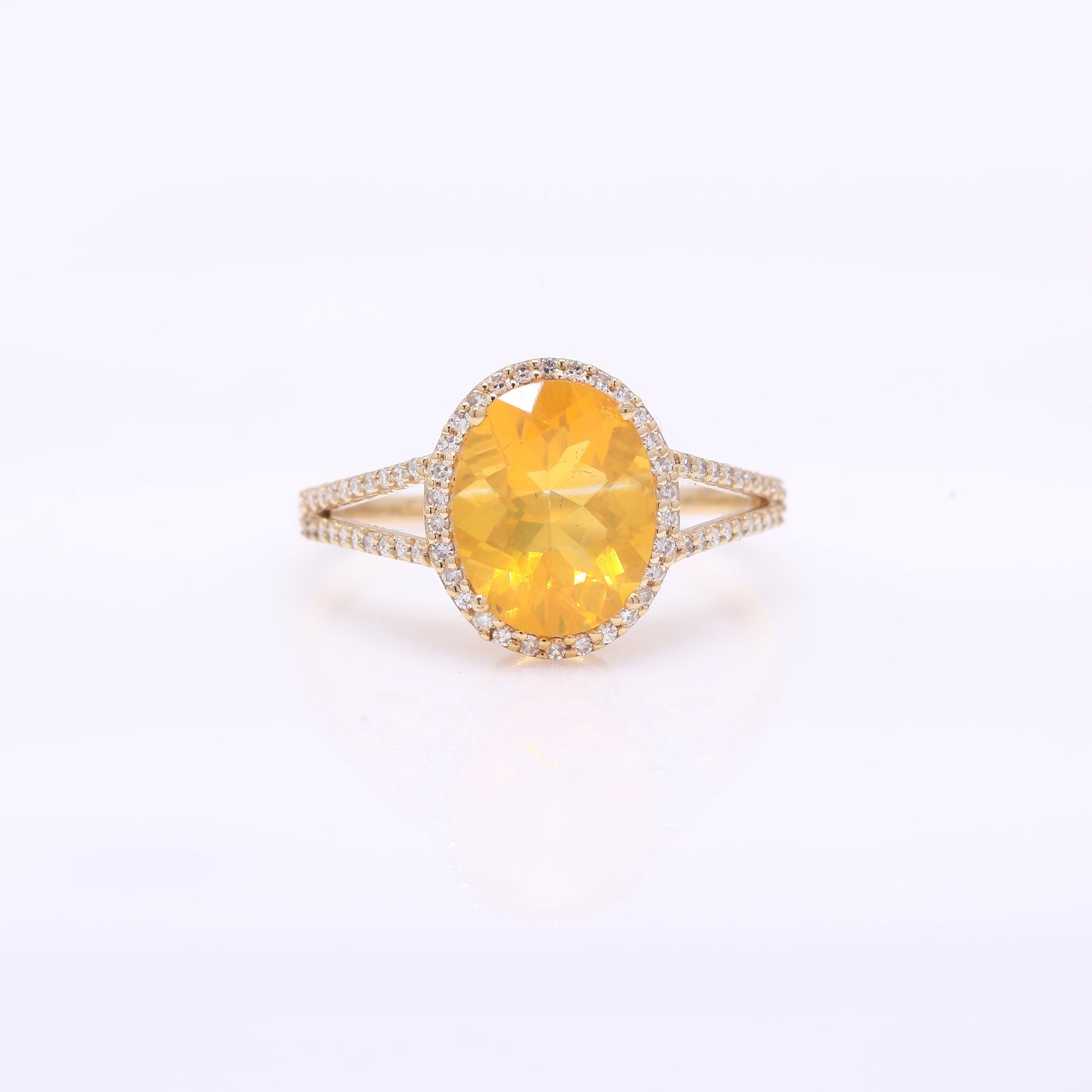 1.95 Ct Oval Mixed Cut Natural Fire Opal 14K Gold Ring