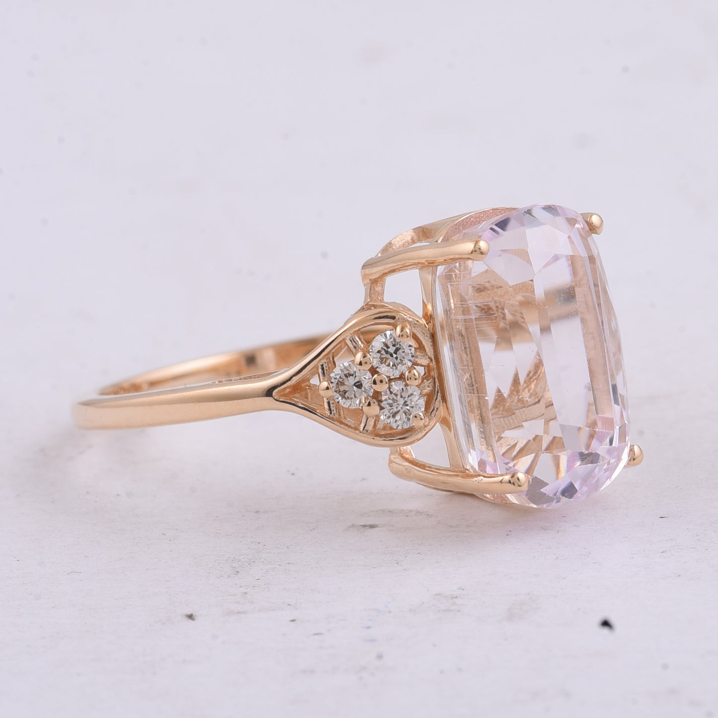 5.77 Ct Cushion Natural Kunzite 14K Gold Ring