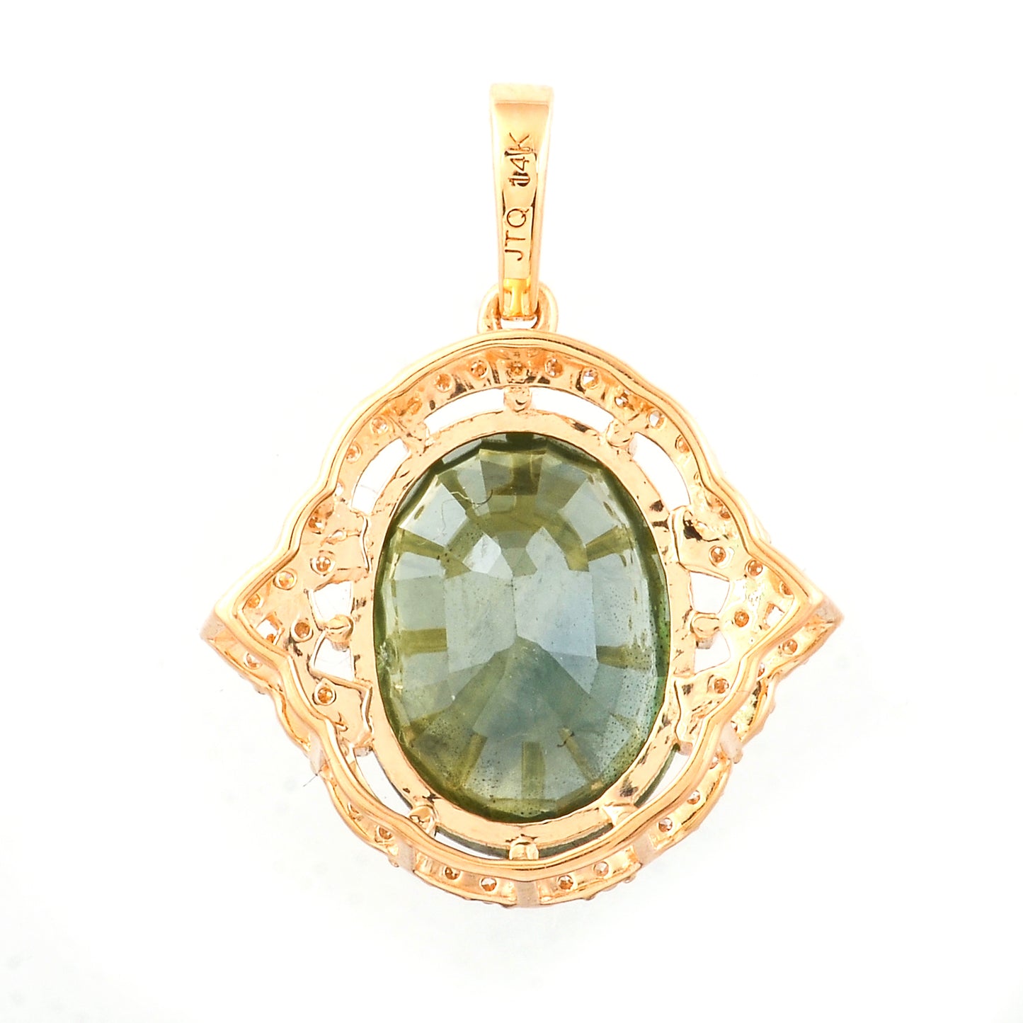 6.06 Ct Oval Mixed Cut Natural Green Sapphire 14K Gold Pendant