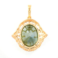 6.06 Ct Oval Mixed Cut Natural Green Sapphire 14K Gold Pendant