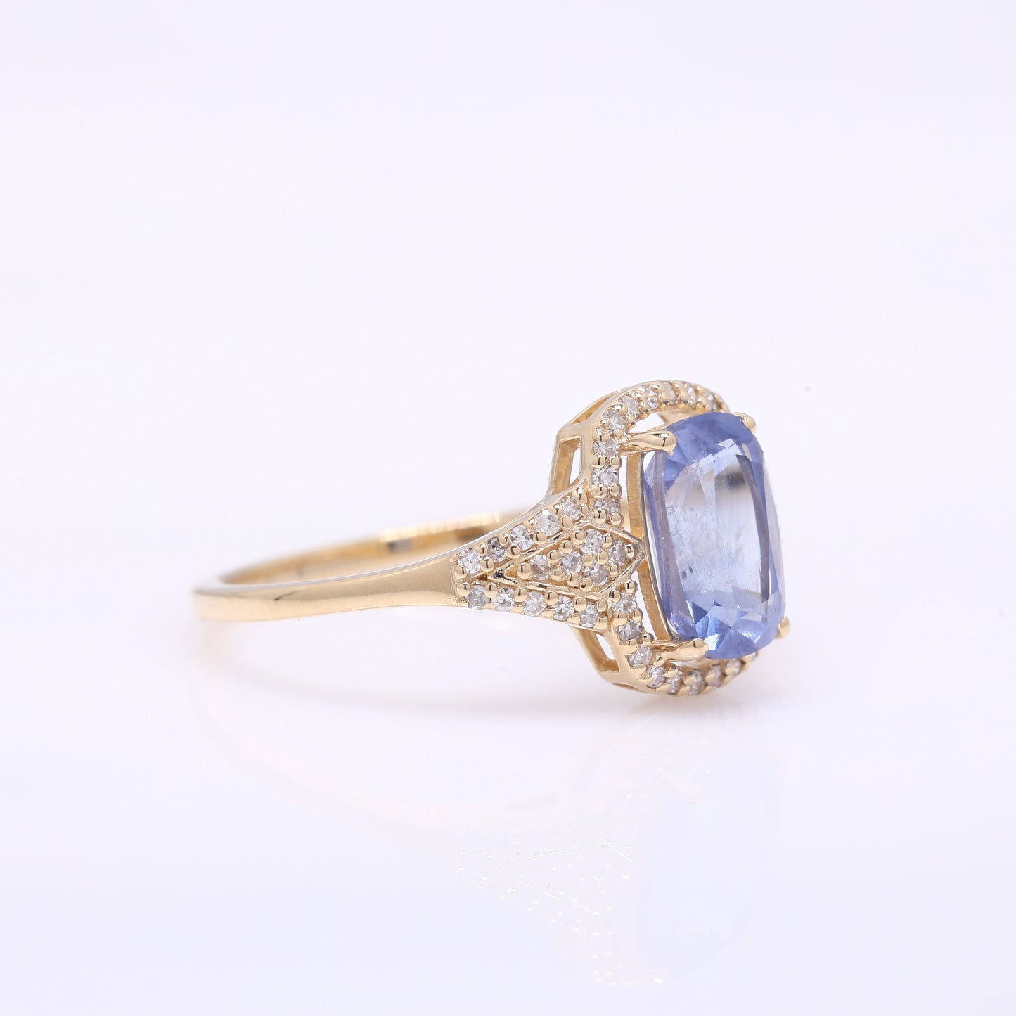 2.08 Ct Cushion Mixed Cut Natural Sapphire 14K Gold Ring