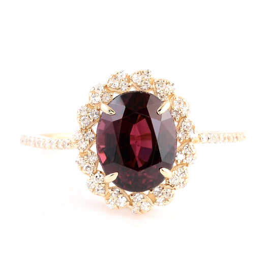 3.17 Ct Oval Mixed Cut Natural Pyrope Almandite Garnet 14K Gold Ring