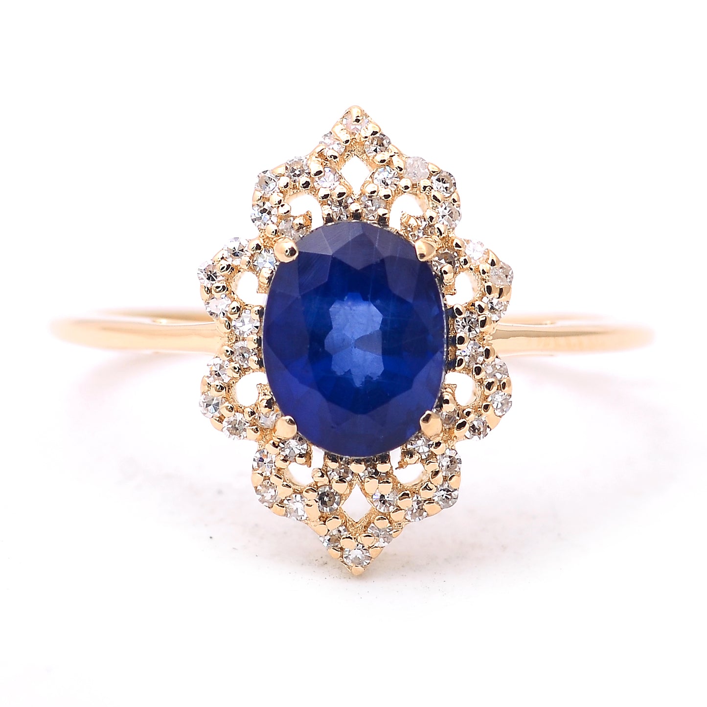 1.81 Ct Oval Mixed Cut Natural Sapphire 14K Gold Ring
