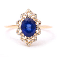 1.81 Ct Oval Mixed Cut Natural Sapphire 14K Gold Ring
