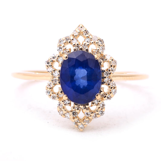 1.81 Ct Oval Mixed Cut Natural Sapphire 14K Gold Ring