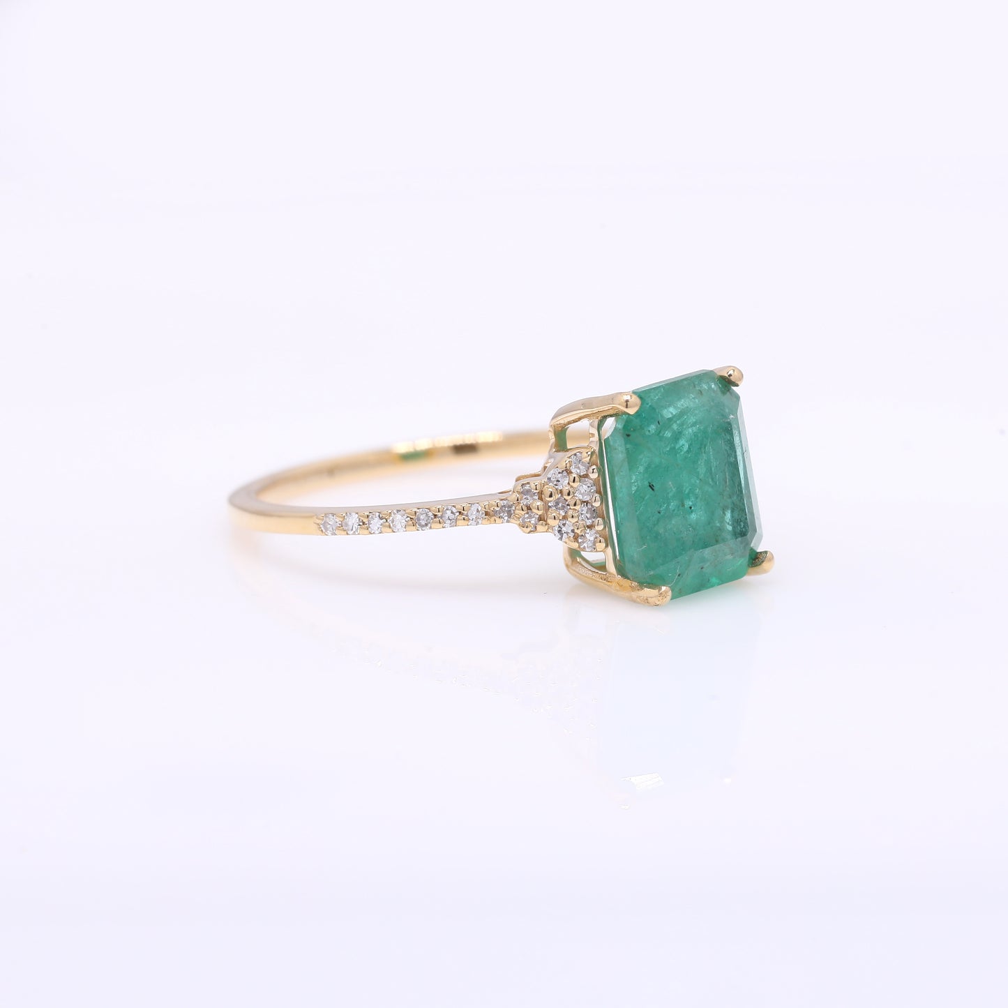 2.56 Ct Octagon Step Cut Natural Emerald 14K Gold Ring