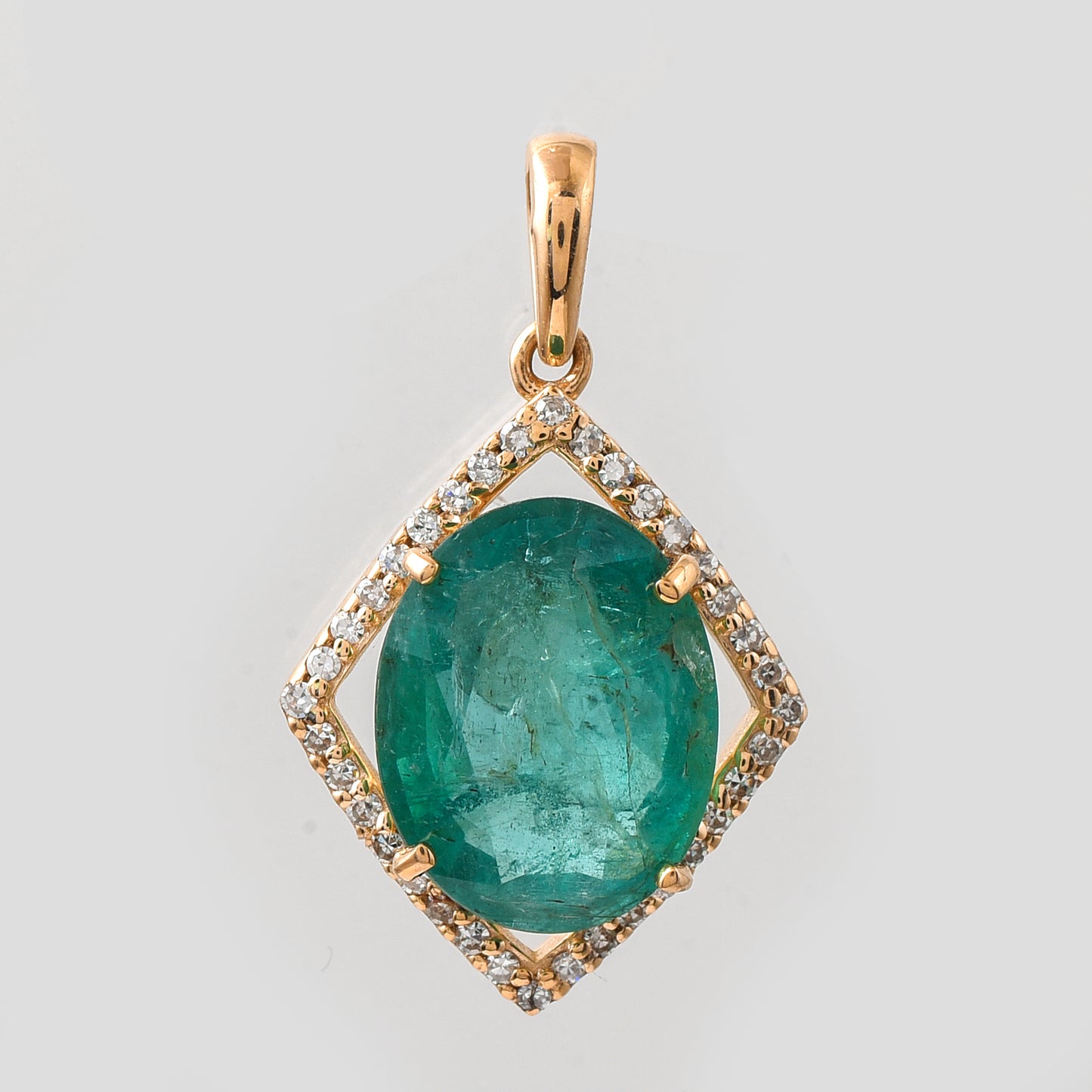 3.07 Ct Oval Mixed Cut Natural Emerald 14K Gold Pendant