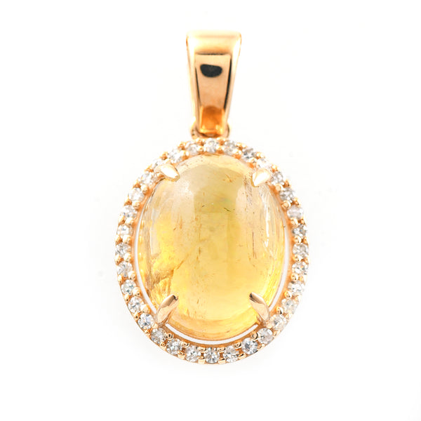 4.05 Ct Oval Cabochon Cut Natural Tourmaline 14K Gold Pendant