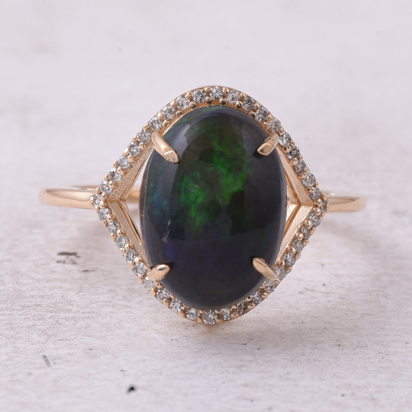 2.99 Ct Oval Cabochon Cut Natural Black Opal 14K Gold Ring