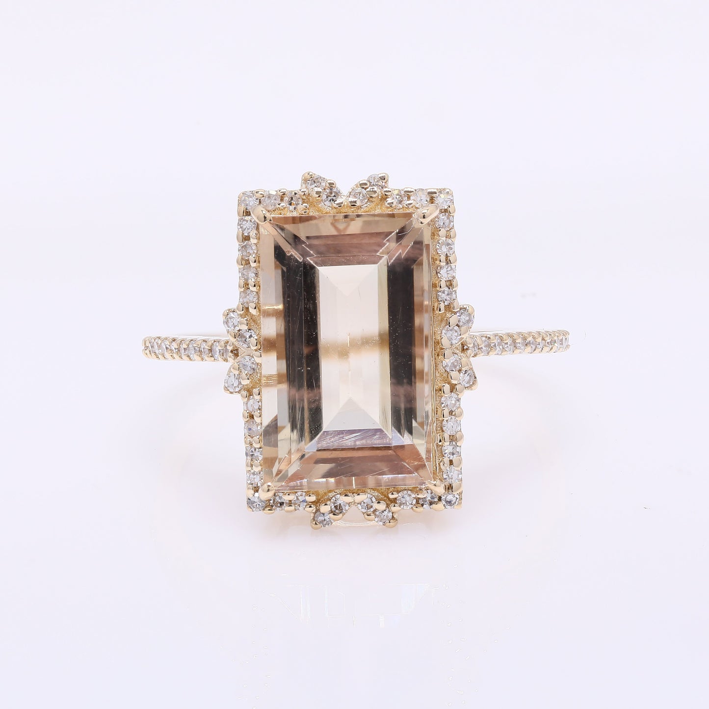 4.28 Ct Rectangular Step Cut Natural Plagioclase Feldspar Sunstone 14K Gold Ring