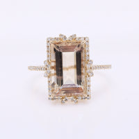 4.28 Ct Rectangular Step Cut Natural Plagioclase Feldspar Sunstone 14K Gold Ring