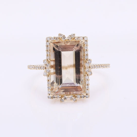 4.28 Ct Rectangular Step Cut Natural Plagioclase Feldspar Sunstone 14K Gold Ring