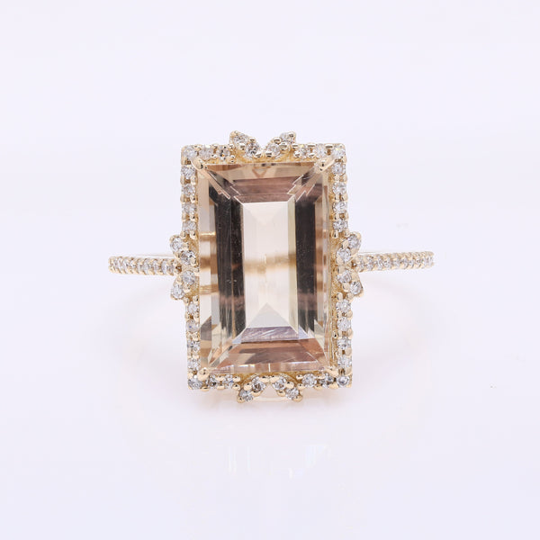 4.28 Ct Rectangular Step Cut Natural Plagioclase Feldspar Sunstone 14K Gold Ring