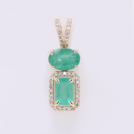 1.30 Ct Oval Mixed Cut Natural Emerald 14K Gold Pendant