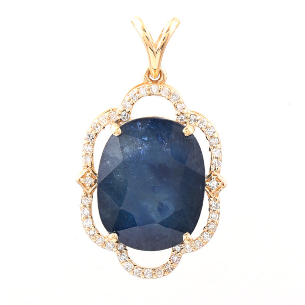 7.57 Ct Oval Mixed Cut Natural Sapphire 14K Gold Pendant