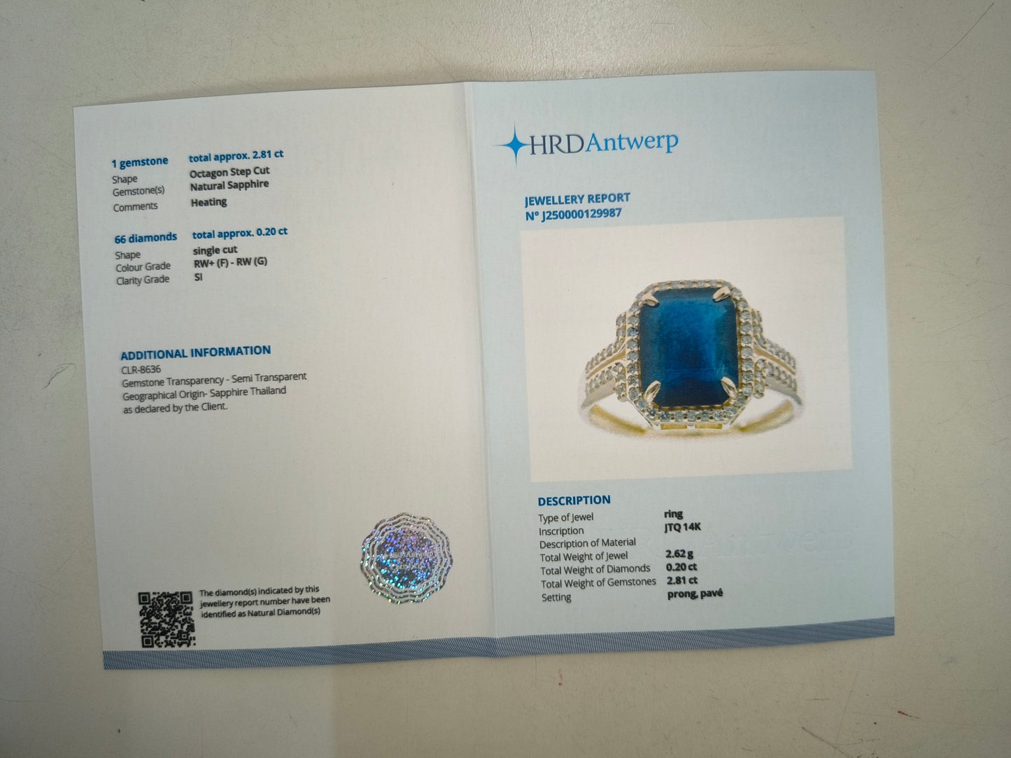 3.01 Ct Octagon Natural Sapphire 14K Gold Ring