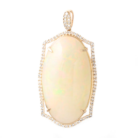 17.03 Ct Oval Cabochon Natural Opal 14K Gold Pendant