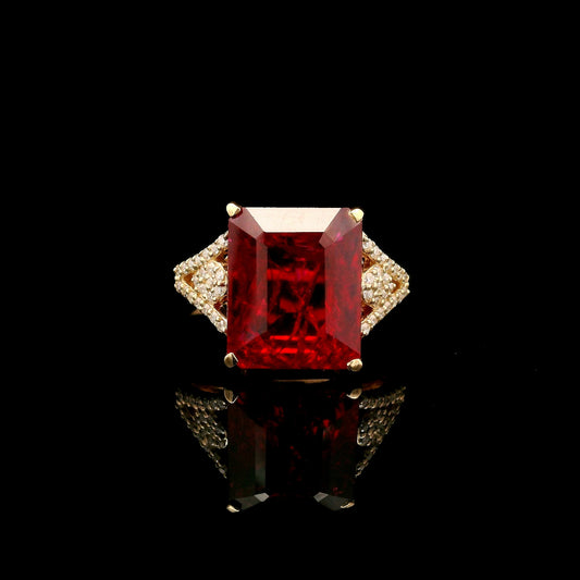7.11 Ct Emerald Cut Lab Grown Ruby 14K Gold Ring
