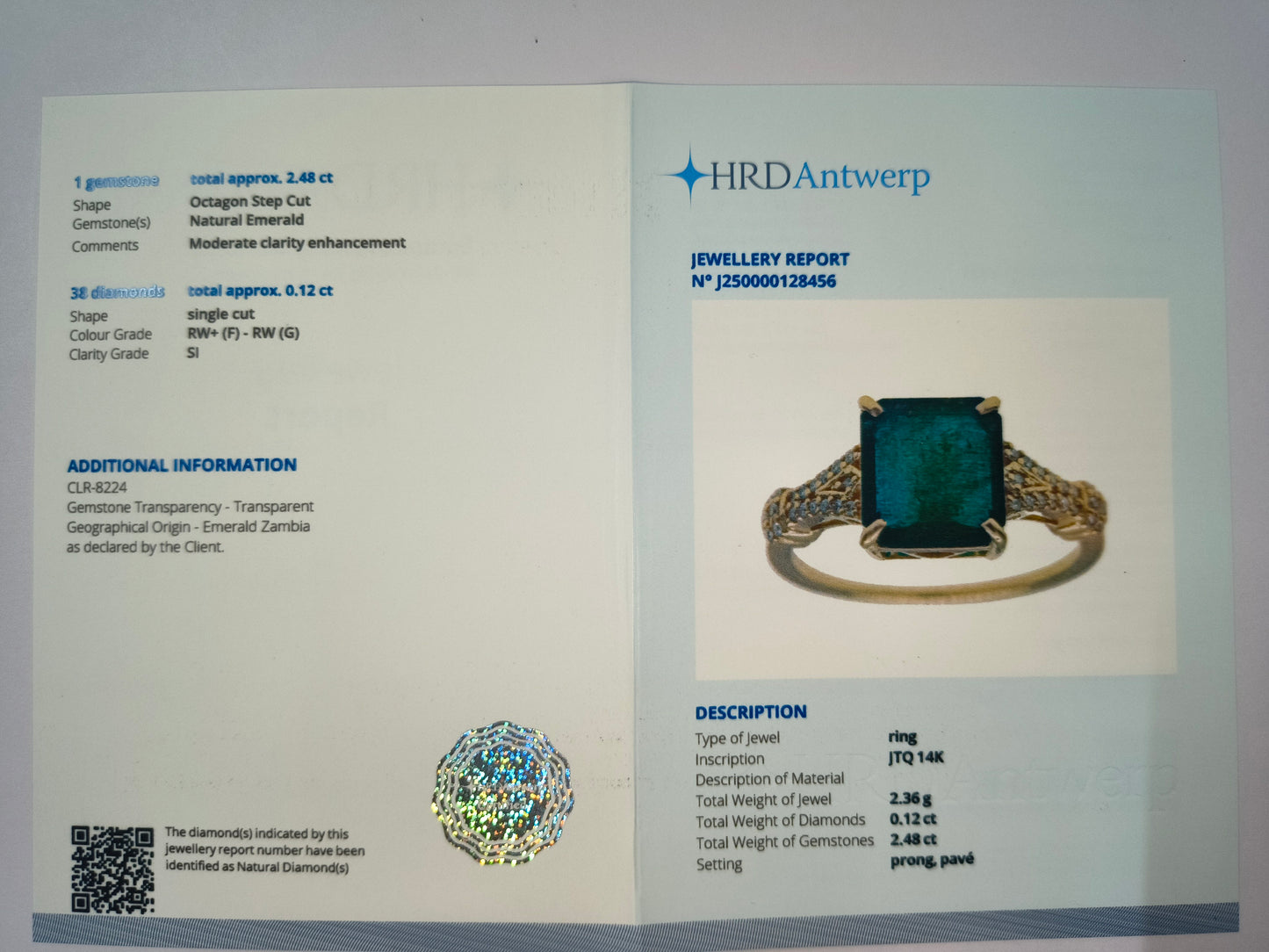 2.60 Ct Octagon Natural Emerald 14K Gold Ring