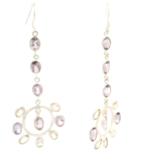 17.60 Ct Citrine, Amethyst 925 Sterling Silver Earrings