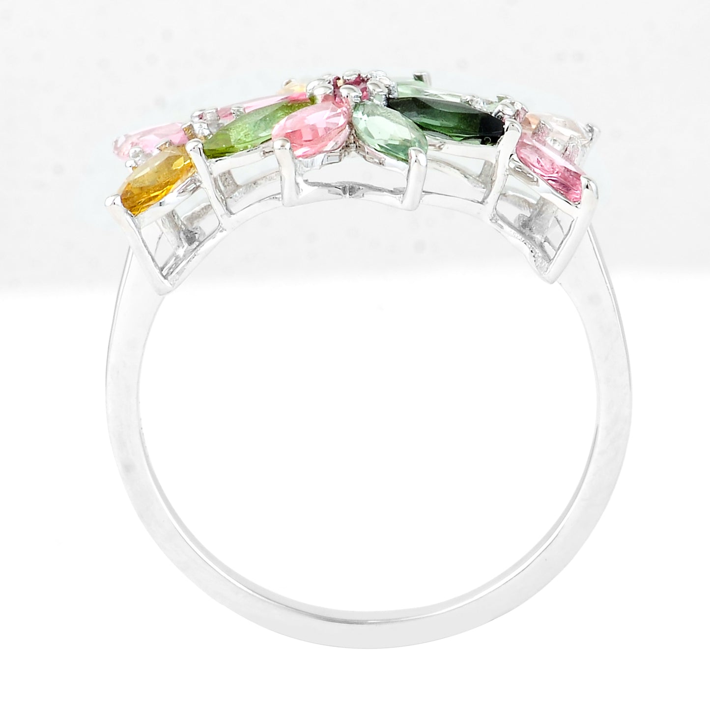 1.79 Ct Marquise Mixed Cut, Round Mixed Cut Multi Tourmaline 950 Platinum Ring