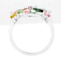 1.79 Ct Marquise Mixed Cut, Round Mixed Cut Multi Tourmaline 950 Platinum Ring