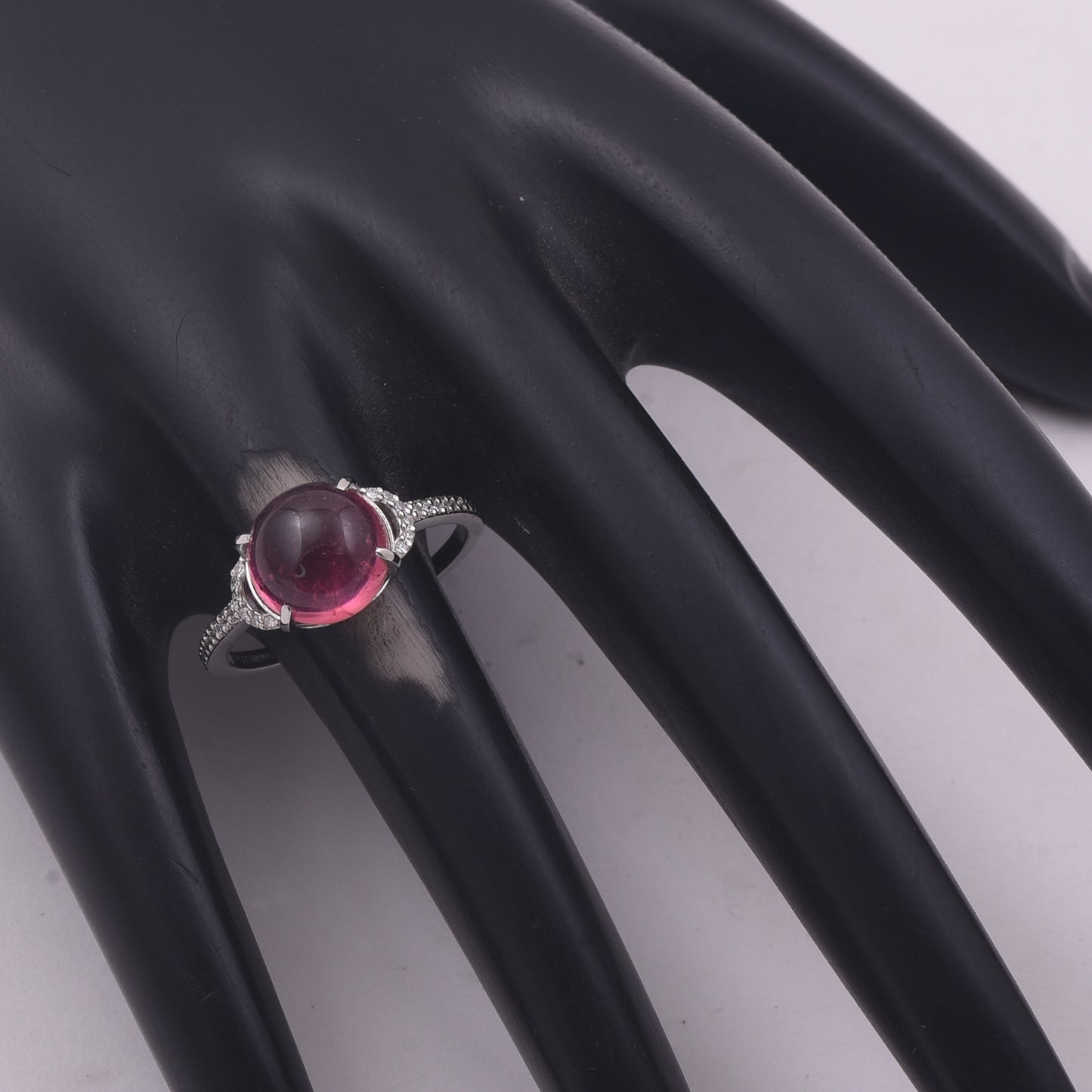 3.69 Ct Round Cabochon Cut Natural Pink Tourmaline 950 Platinum Ring