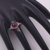 3.69 Ct Round Cabochon Cut Natural Pink Tourmaline 950 Platinum Ring