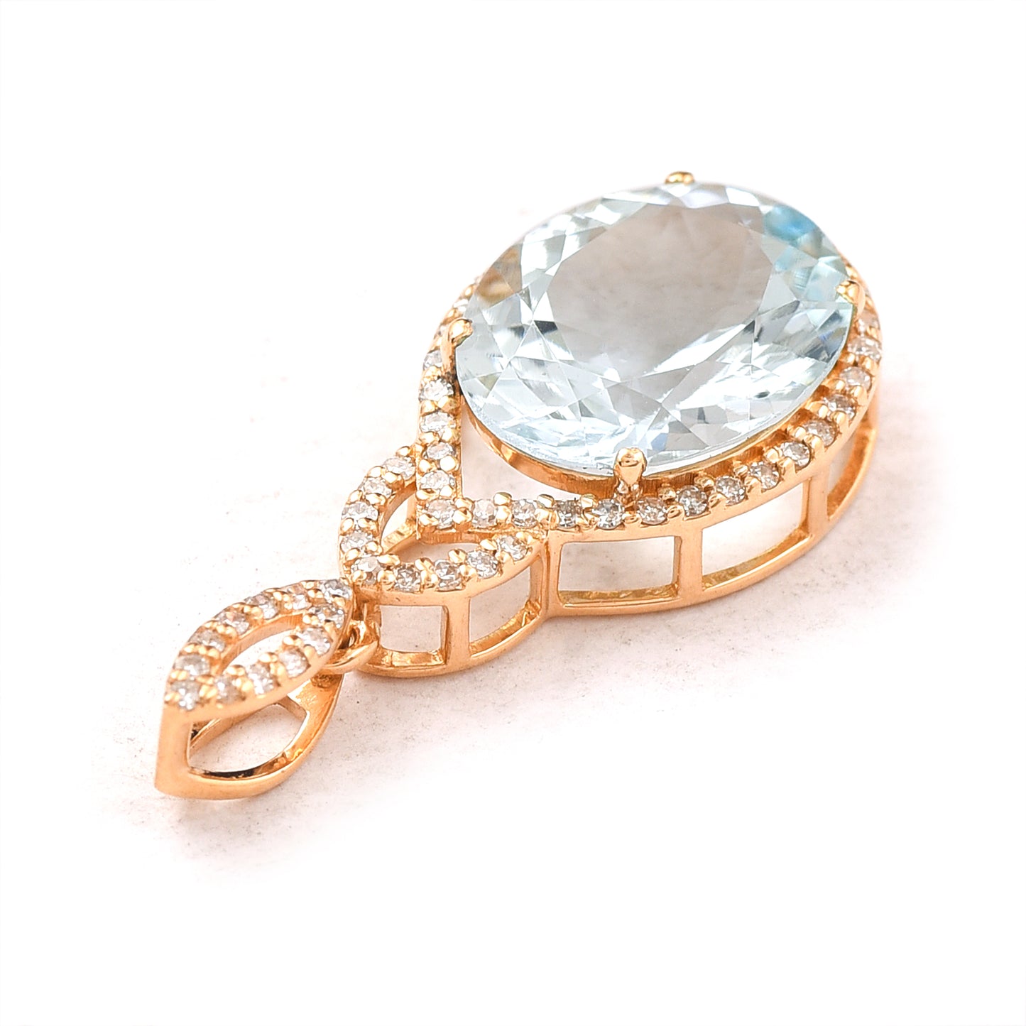 3.01 Ct Oval Mixed Cut Natural Aquamarine 14K Gold Pendant