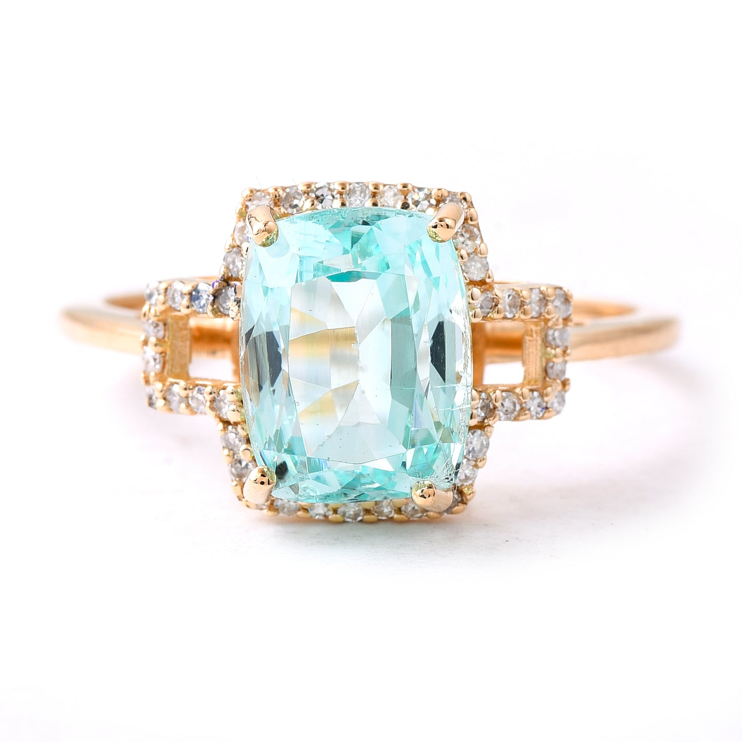 2.94 Ct Cushion Mixed Cut Natural Emerald 14K Gold Ring