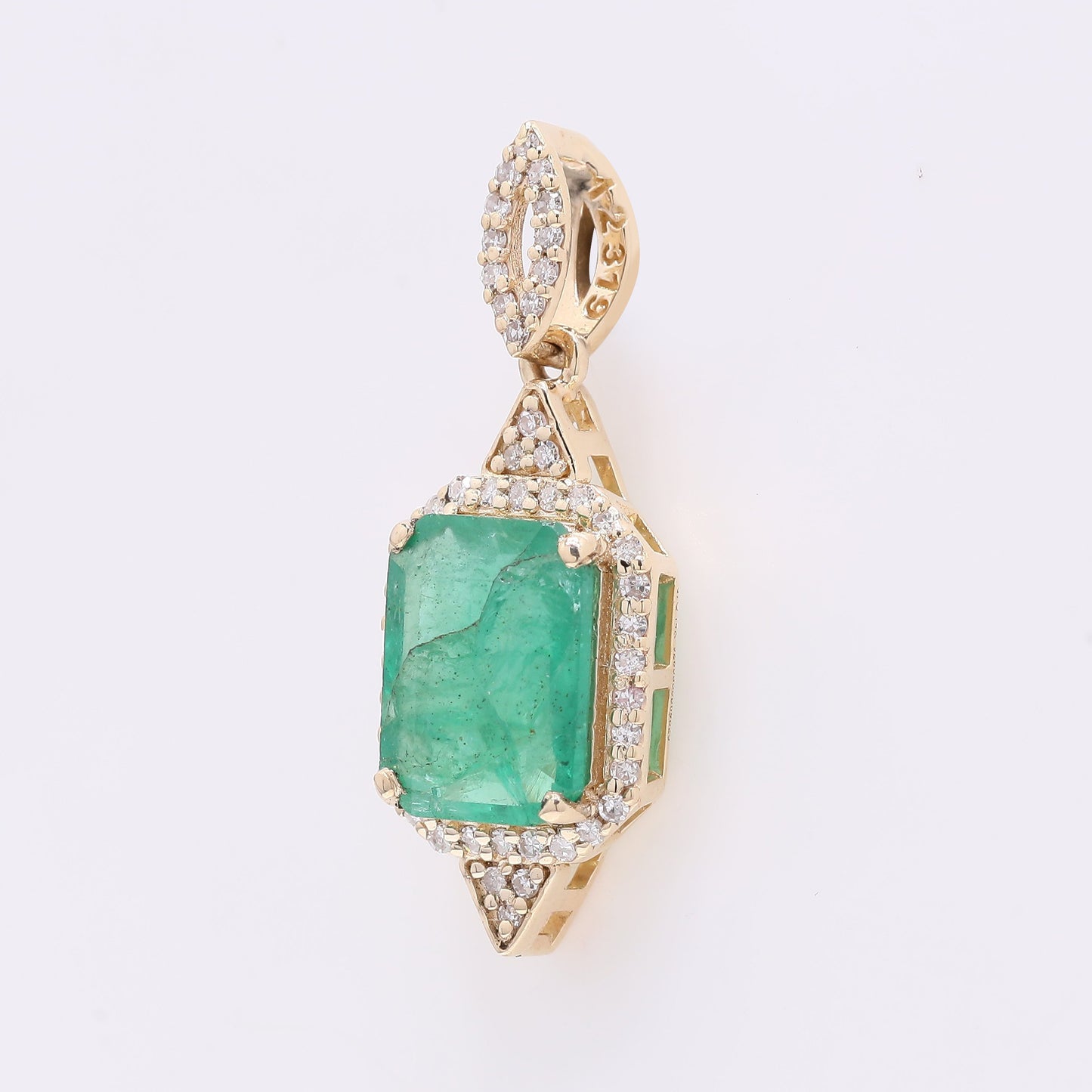 1.78 Ct Octagon Step Cut Natural Emerald 14K Gold Pendant