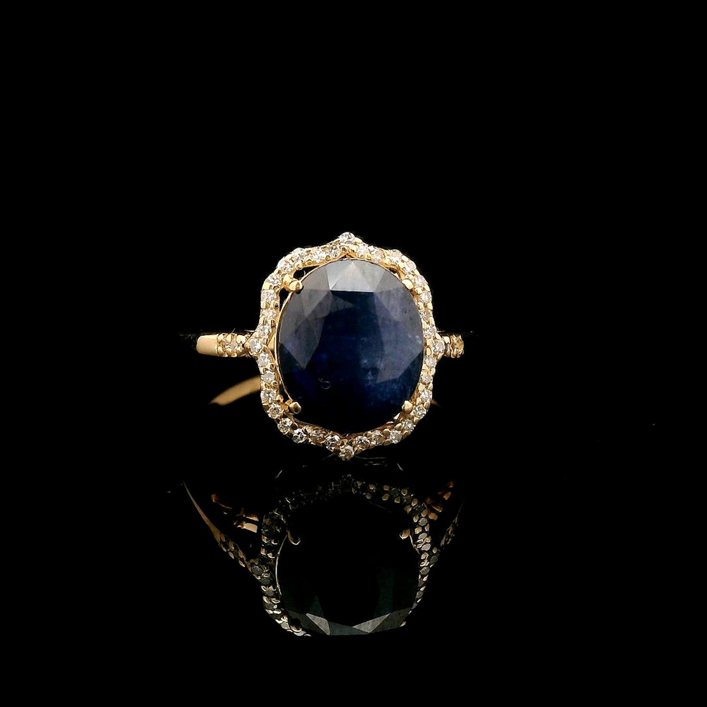 4.23 Ct Oval Mixed Cut Natural Sapphire 14K Gold Ring